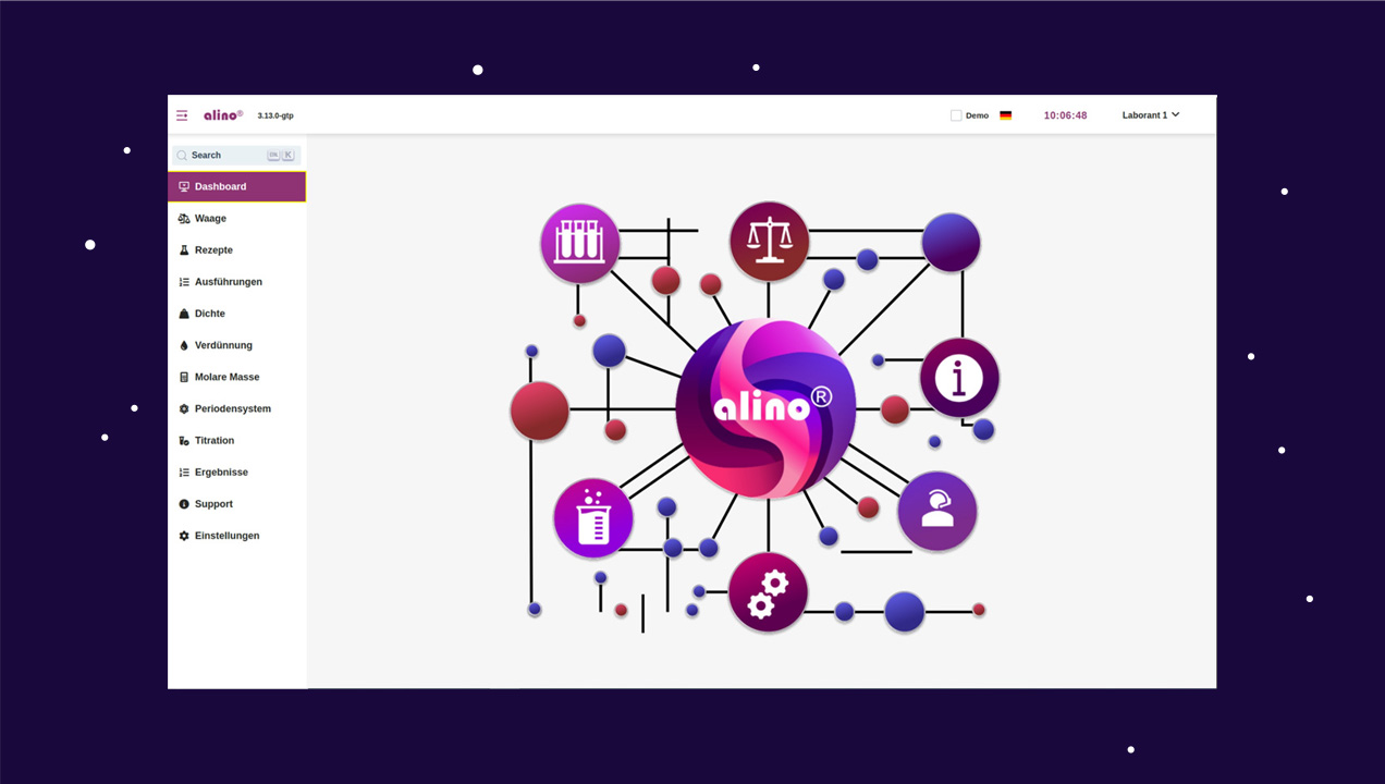 Bildschirmfoto der Software alino® Recipe